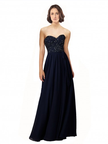 Soft Chiffon Sheath Long Sleeveless Dark Navy Bridesmaid Dresses Glasgow