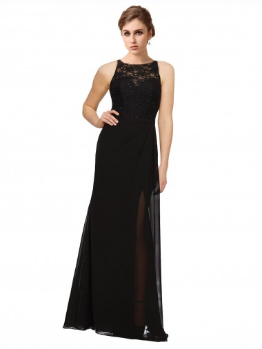 Soft Chiffon & Lace Sheath Long Sleeveless Bridesmaid Dress Glasgow