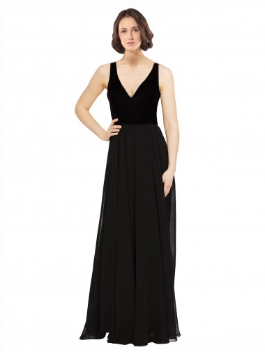 Soft Chiffon & Velvet A-Line Long Sleeveless Open Back Prom Dress / Bridesmaid Dress Glasgow