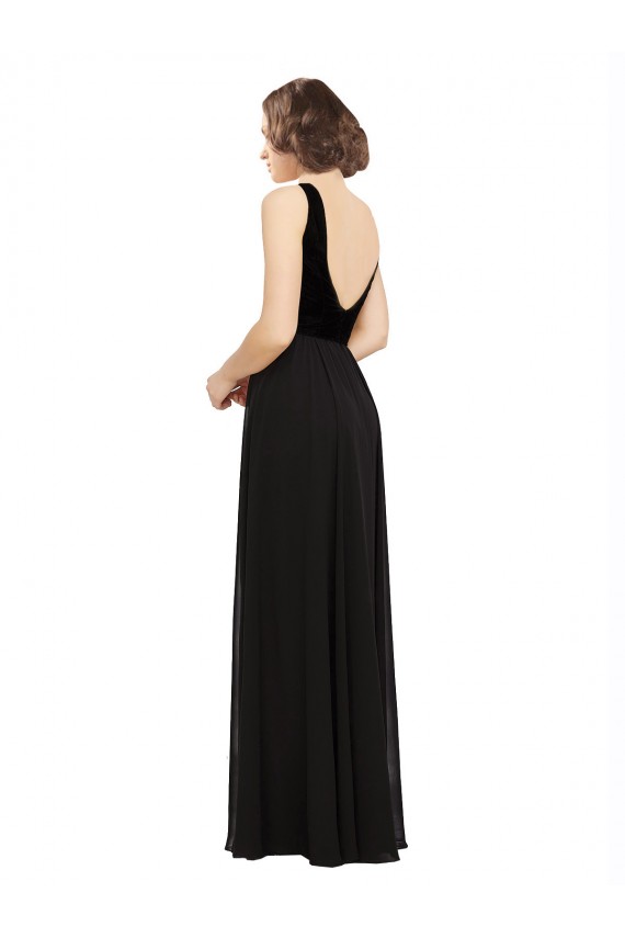 Soft Chiffon & Velvet A-Line Long Sleeveless Open Back Prom Dress / Bridesmaid Dress Glasgow
