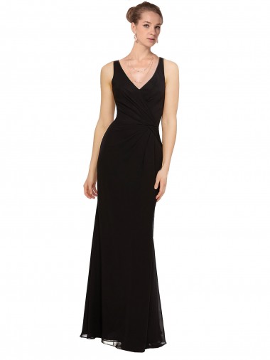Soft Chiffon Sheath Long Sleeveless Bridesmaid Gown Glasgow