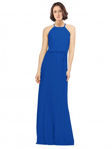 Soft Chiffon A-Line Long Sleeveless Royal Blue Bridal Party Dress Glasgow