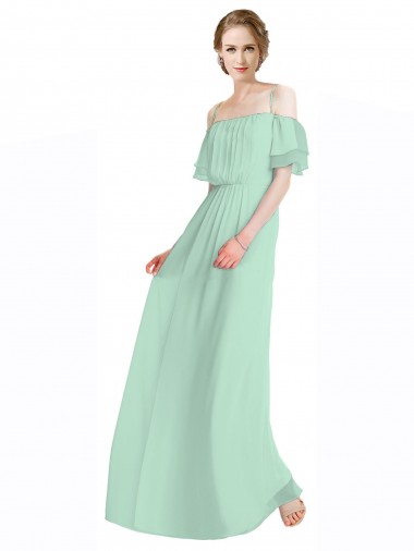 Soft Chiffon A-Line Long Sleeveless Mint Green Bridesmaid Gowns Glasgow