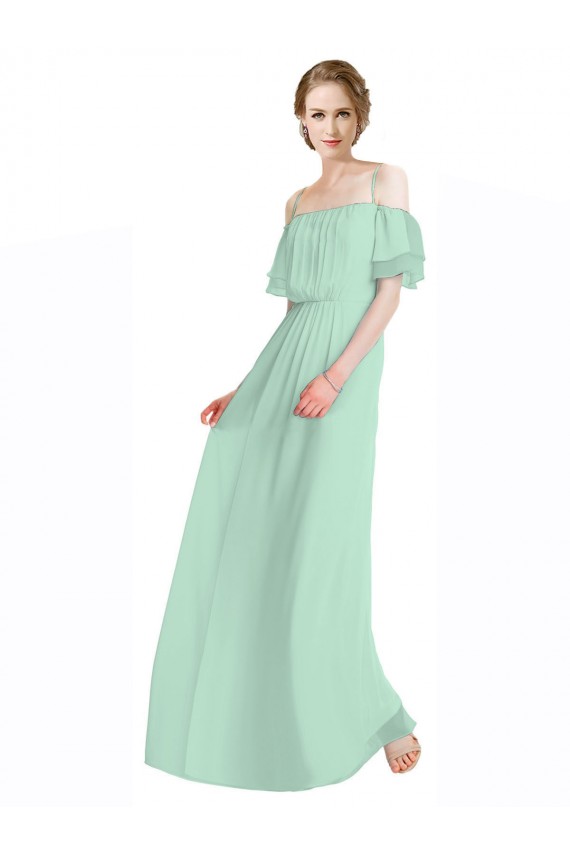 Soft Chiffon A-Line Long Sleeveless Mint Green Bridesmaid Gowns Glasgow