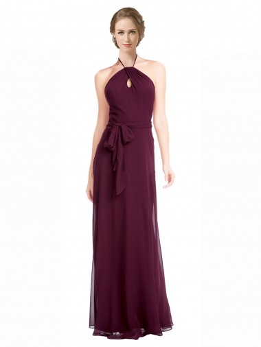 Soft Chiffon A-Line Long Sleeveless Low Back Burgundy Bridesmaid Dresses Glasgow