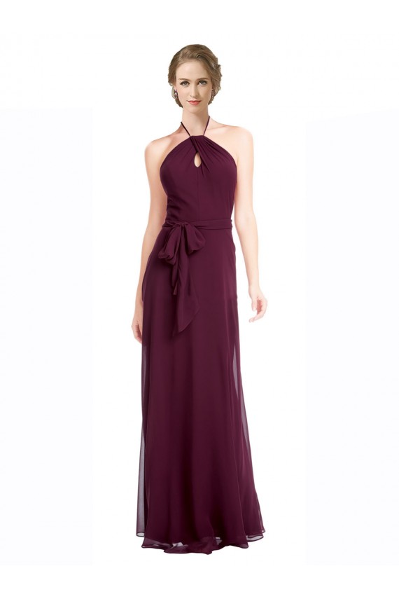 Soft Chiffon A-Line Long Sleeveless Low Back Burgundy Bridesmaid Dresses Glasgow