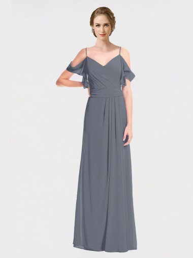 Soft Chiffon A-Line Long Flutter Sleeves V-Back Bridesmaid Dress Glasgow