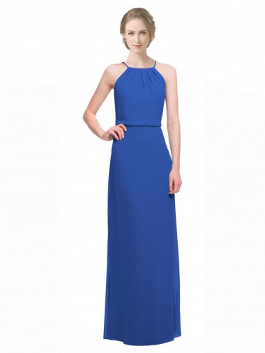 Soft Chiffon A-Line Long Sleeveless Low Back Blue Bridesmaid Dresses Glasgow