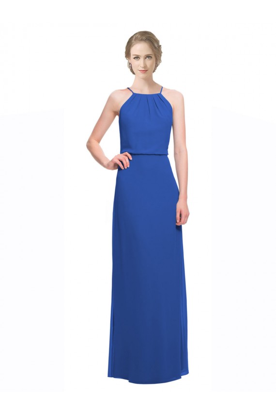Soft Chiffon A-Line Long Sleeveless Low Back Blue Bridesmaid Dresses Glasgow