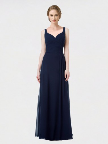 Lxue Chiffon A-Line Long Sleeveless Low Back Dark Navy Bridesmaid Dresses Glasgow