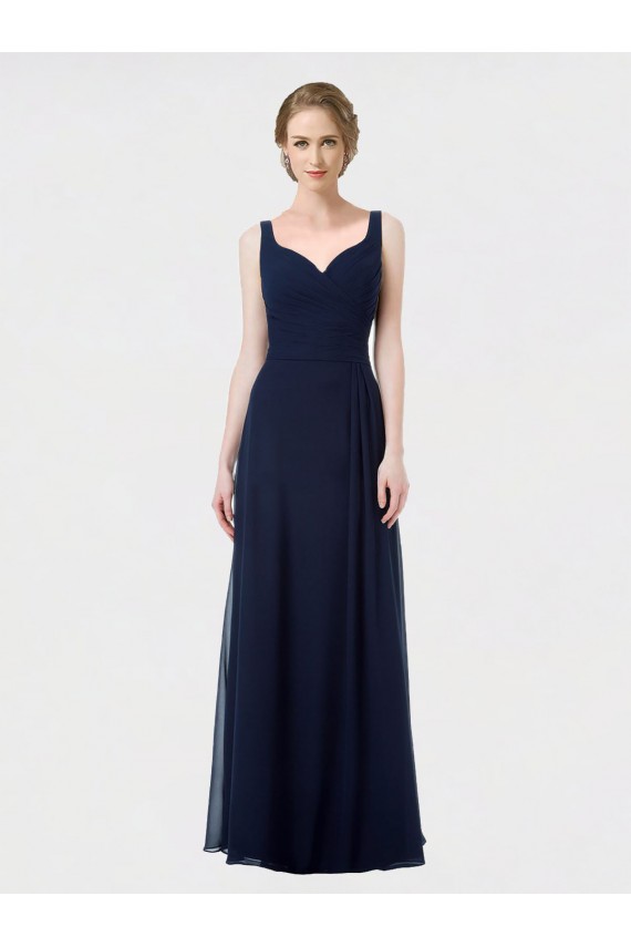 Lxue Chiffon A-Line Long Sleeveless Low Back Dark Navy Bridesmaid Dresses Glasgow