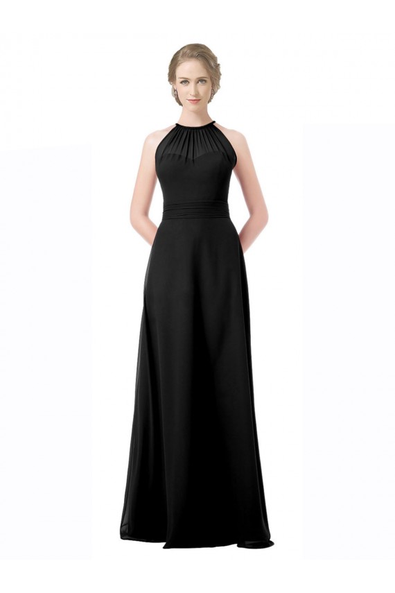 Chiffon A-Line Long Sleeveless Black Bridesmaid Dresses Glasgow