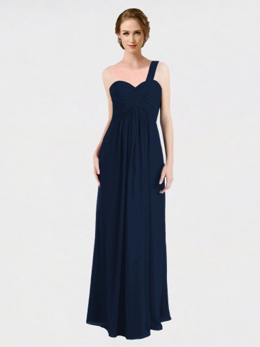 Soft Chiffon A-Line Long Sleeveless Low Back Dark Navy Bridesmaid Dresses Glasgow
