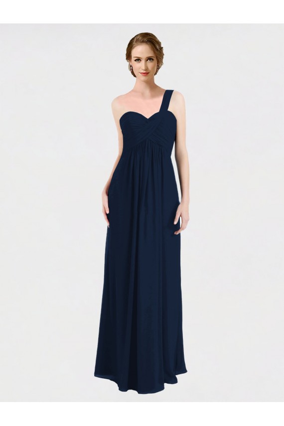 Soft Chiffon A-Line Long Sleeveless Low Back Dark Navy Bridesmaid Dresses Glasgow
