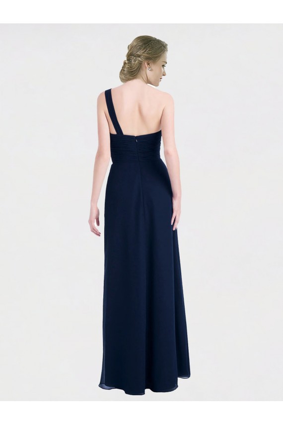 Soft Chiffon A-Line Long Sleeveless Low Back Dark Navy Bridesmaid Dresses Glasgow