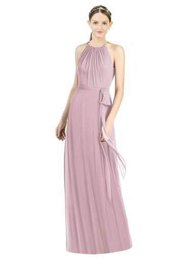 Soft Chiffon A-Line Long Sleeveless Primrose Bridesmaid Dress Glasgow