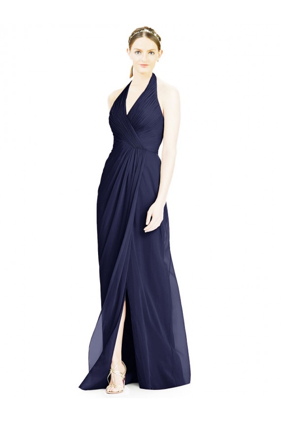 Soft Chiffon A-Line Long Sleeveless Open Back Side Front Slit Bridesmaid Dresses Glasgow
