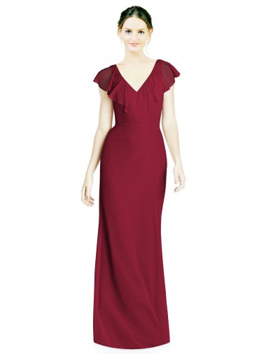 Soft Chiffon Trumpet Long Sleeveless V-Back Bridesmaid Dress Glasgow