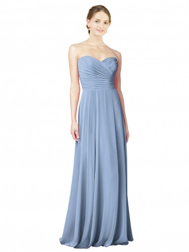 Chiffon A-Line Long Sleeveless Low Back Dusty Blue Bridesmaid Dresses Glasgow