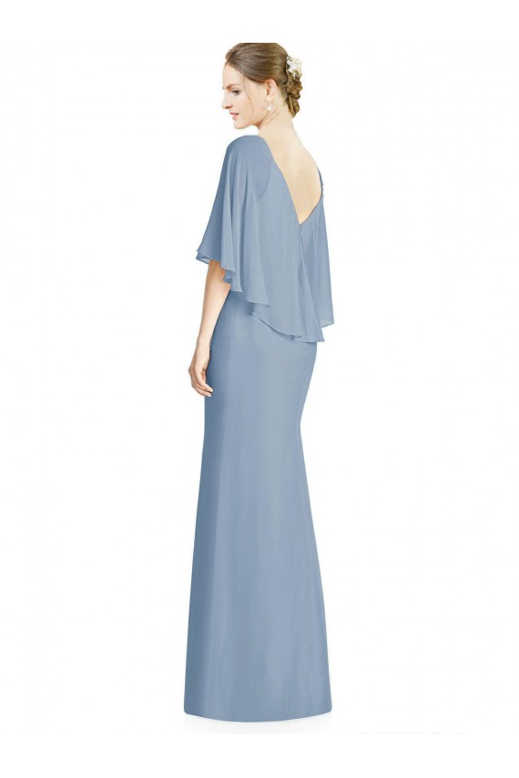 Soft Chiffon Trumpet Long Sleeveless Dusty Blue Bridesmaid Dress Glasgow