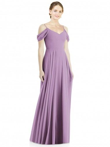 Soft Chiffon A-Line Long Sleeveless Off the Shoulder Open Back Evening Dresses Glasgow