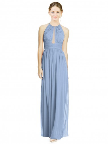 Chiffon A-Line Sleeveless Dusty Blue Wedding Party Dress Glasgow