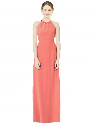 Soft Chiffon A-Line Long Sleeveless Coral Open Back Bridesmaid Dress Glasgow