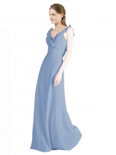 Chiffon A-Line Long Floor Length Sleeveless V-Neck Open Back Bridesmaid Dresses Glasgow