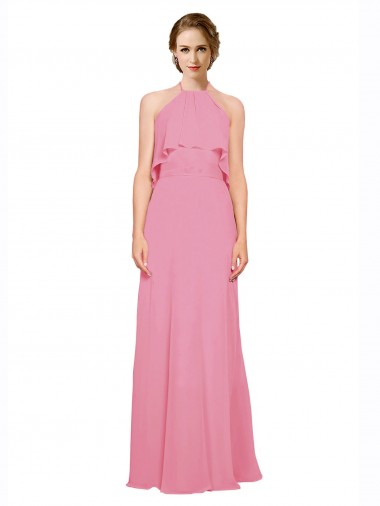 Soft Chiffon A-Line Long Sleeveless Skin Pink Low Back Bridesmaid Dress Glasgow
