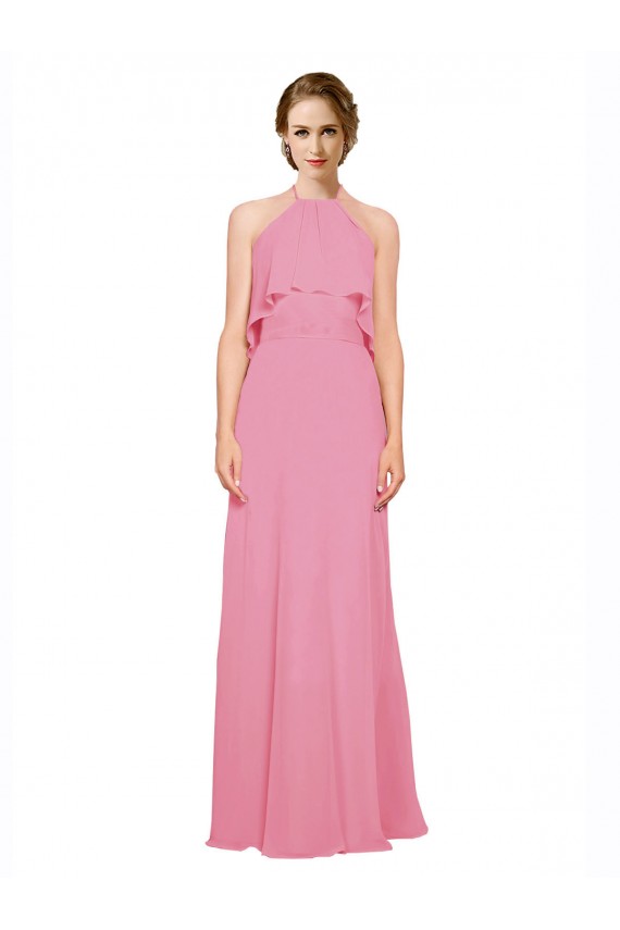 Soft Chiffon A-Line Long Sleeveless Skin Pink Low Back Bridesmaid Dress Glasgow