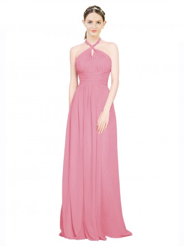 Chiffon A-Line Long Sleeveless Skin Pink Bridesmaid Dress / Evening Dress Glasgow