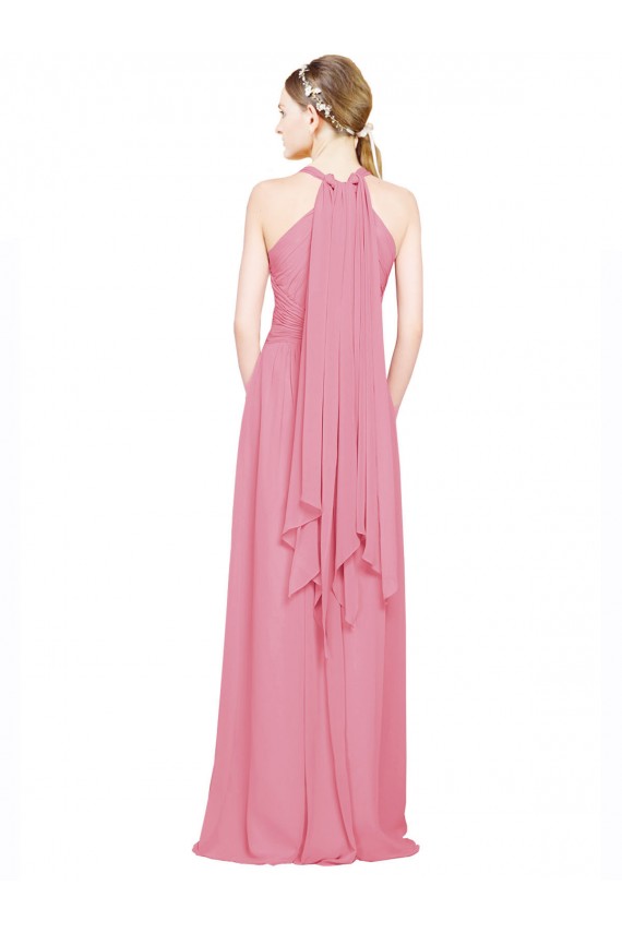 Chiffon A-Line Long Sleeveless Skin Pink Bridesmaid Dress / Evening Dress Glasgow