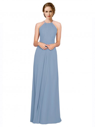 Chiffon A-Line Long Sleeveless Criss Cross Open Back Bridesmaid Dress / Evening Dress Glasgow