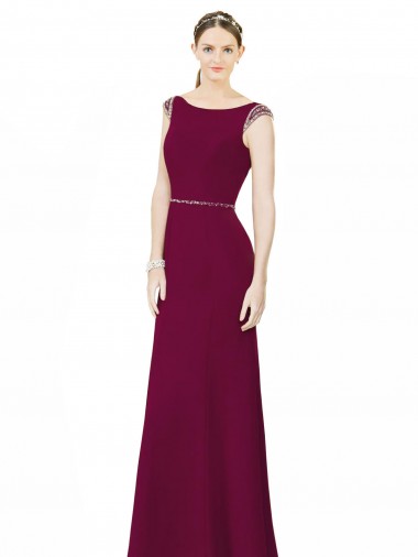 Soft Chiffon A-Line Long Sleeveless Boat Neck Low Back Bridesmaid Dresses Glasgow