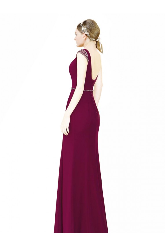 Soft Chiffon A-Line Long Sleeveless Boat Neck Low Back Bridesmaid Dresses Glasgow