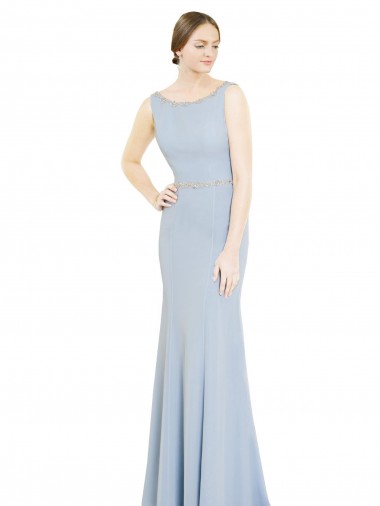 Soft Chiffon A-Line Long Sleeveless Light Sky Blue Low Back Bridesmaid Dress Glasgow