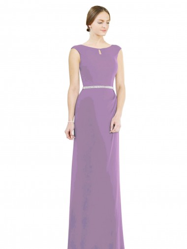 Soft Chiffon A-Line Long Sleeveless Low Back Dark Lavender Bridesmaid Dresses Glasgow