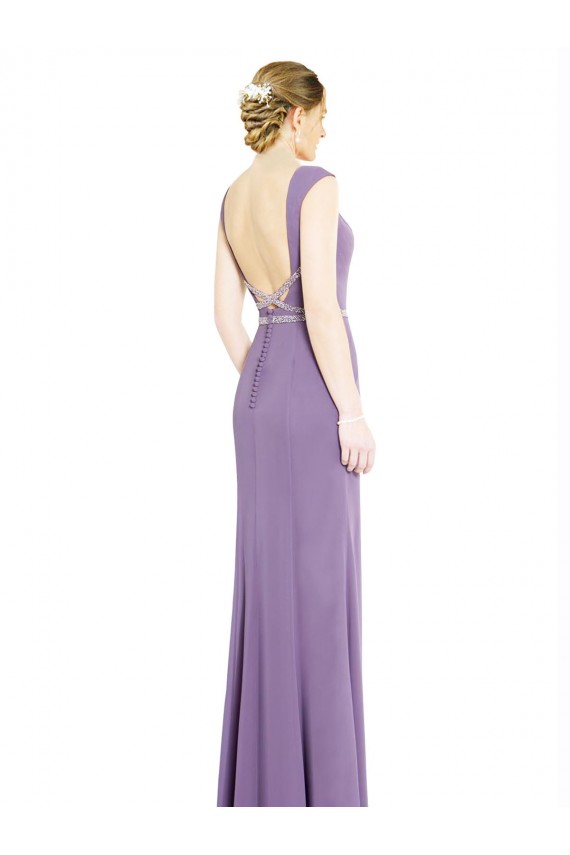 Soft Chiffon A-Line Long Sleeveless Low Back Dark Lavender Bridesmaid Dresses Glasgow