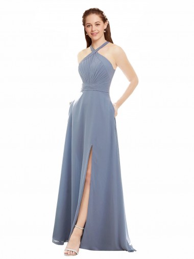 Soft Chiffon A-Line Long Sleeveless Evening Dress / Bridal Party Dress Glasgow