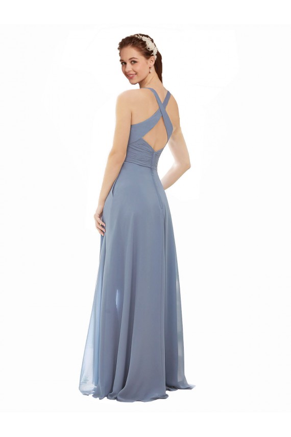 Soft Chiffon A-Line Long Sleeveless Evening Dress / Bridal Party Dress Glasgow