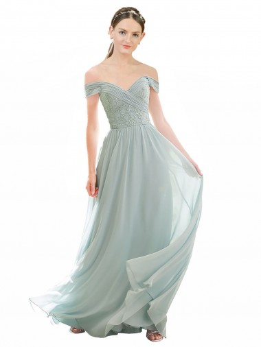 Soft Chiffon & Lace A-Line Long Cap Sleeves Bridesmaid Dress Glasgow