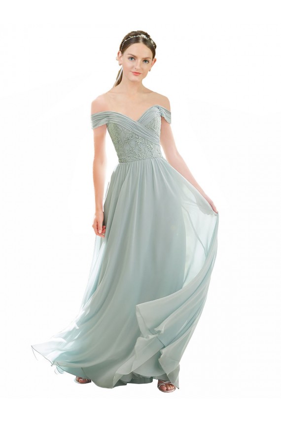 Soft Chiffon & Lace A-Line Long Cap Sleeves Bridesmaid Dress Glasgow