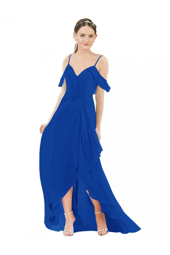 Soft Chiffon A-Line Long Cold Shoulder High Low Bridesmaid Dress Glasgow