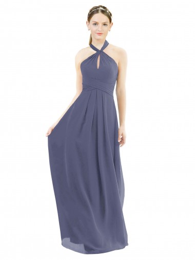 Soft Chiffon A-Line Long Sleeveless Silver Stone Low Back Bridesmaid Dress Glasgow