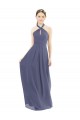 Soft Chiffon A-Line Long Sleeveless Silver Stone Low Back Bridesmaid Dress Glasgow