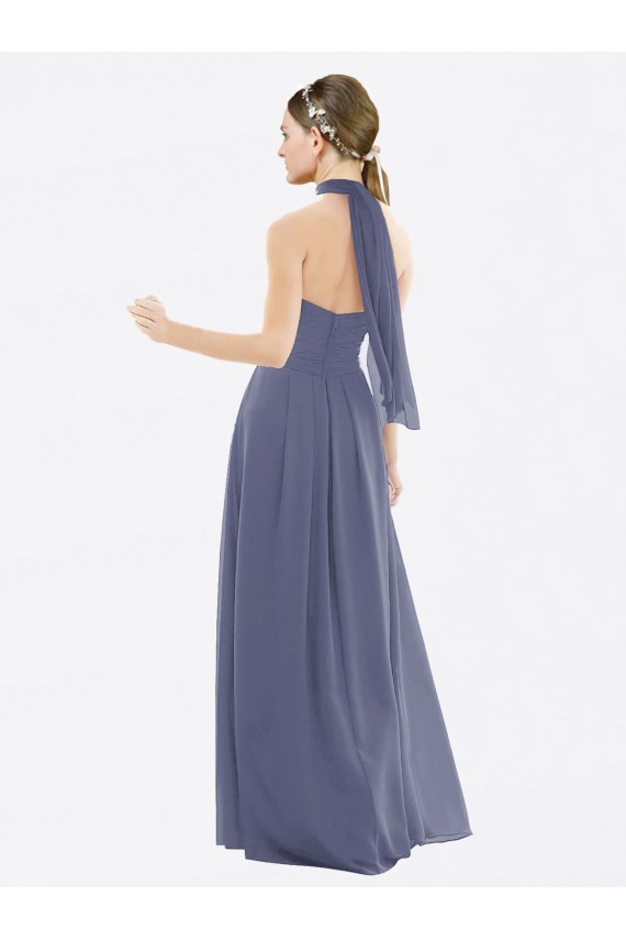 Soft Chiffon A-Line Long Sleeveless Silver Stone Low Back Bridesmaid Dress Glasgow