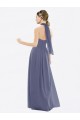 Soft Chiffon A-Line Long Sleeveless Silver Stone Low Back Bridesmaid Dress Glasgow