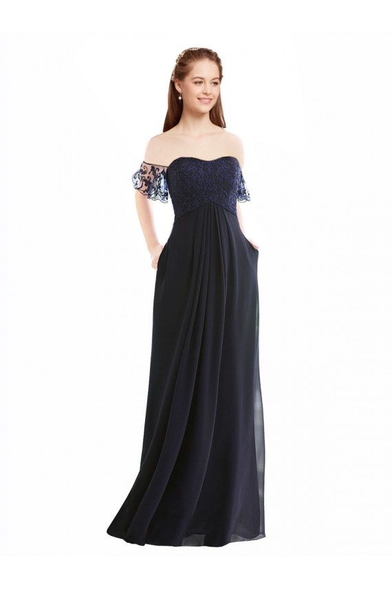 Soft Chiffon & Lace A-Line Long Cap Sleeves Formal Dress / Bridesmaid Dress Glasgow