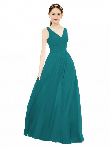 Chiffon A-Line Long Sleeveless Hunter Bridesmaid Gowns Glasgow