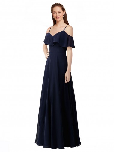Soft Chiffon A-Line Long Sleeveless Dark Navy Bridesmaid Dress Glasgow